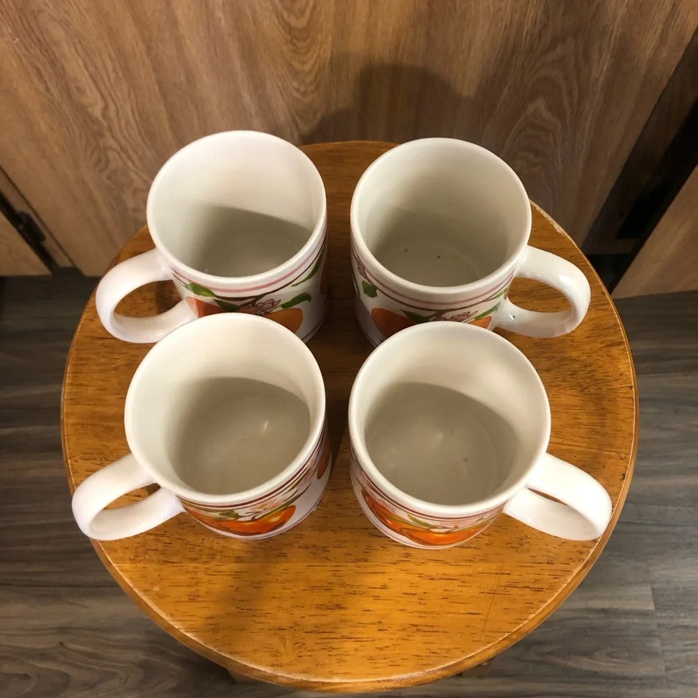Vintage Style Mid Century Fruit Mug Set